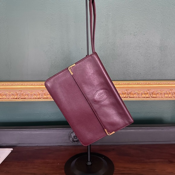 Cartier Maroon Leather Clutch with Gold Detail - Picture 1 of 7
